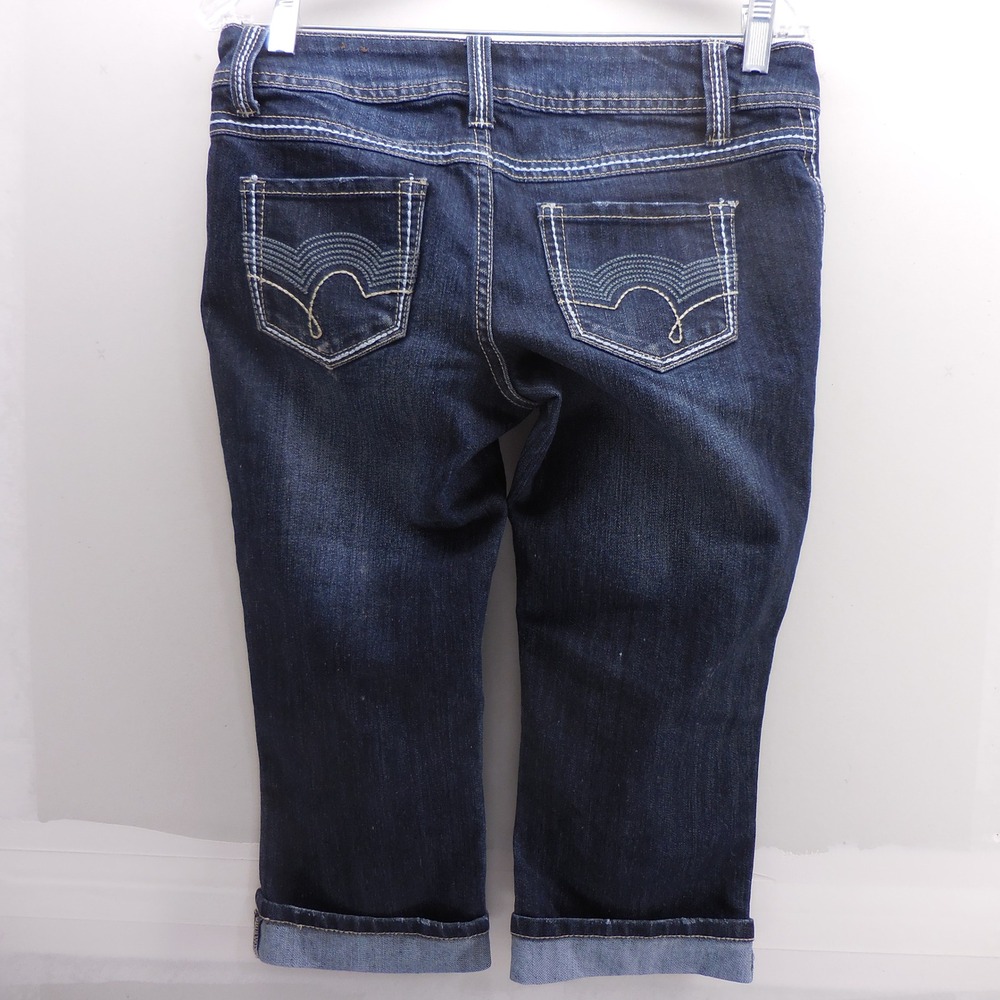 2000s VTG Mudd Dark Wash Cuffed Capri Jeans Low Rise Embroidered Pocket Size 7